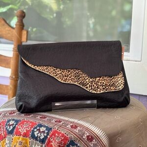 Vintage Black Clutch with Leopard Accent